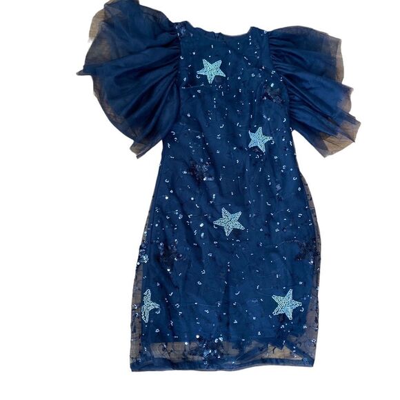 Holiday Black tule dress with sequin stars, back zipper, - Picture 6 of 15